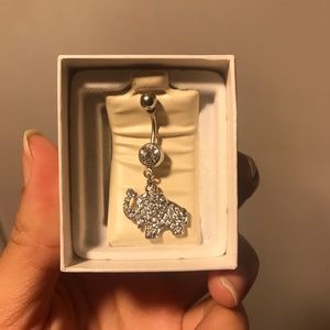 Elephant silver rhinstone belly button ring